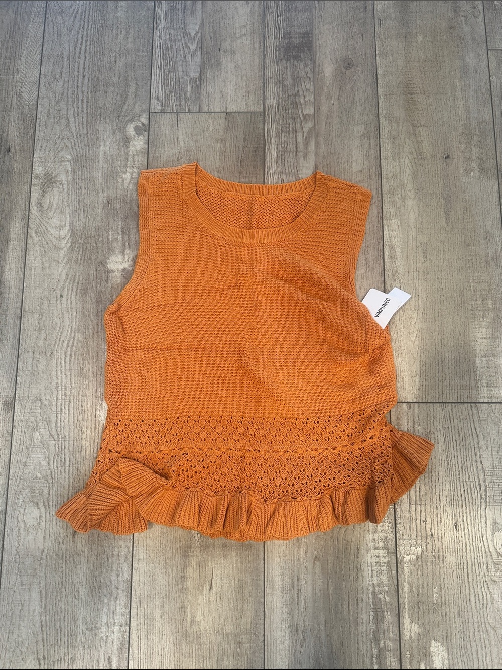 Crochet-Hem Ruffle Knit Tank Top in Orange